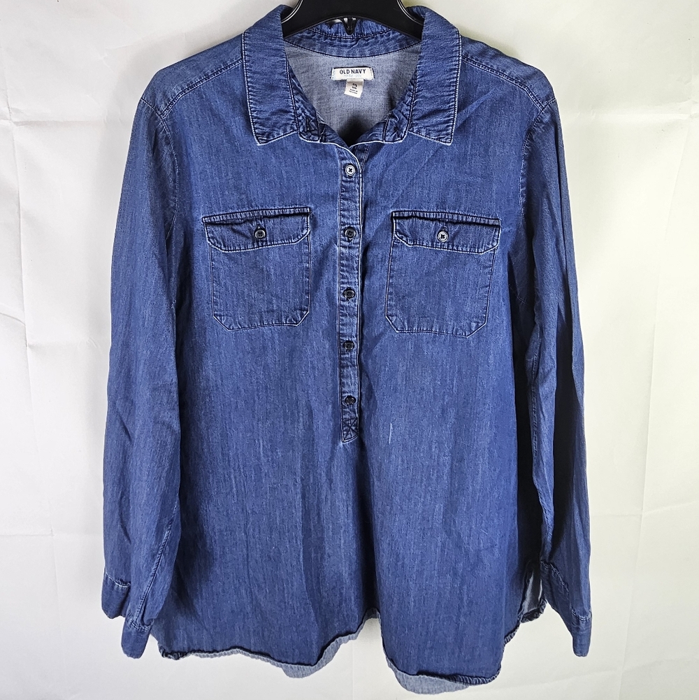 Old Navy Button Denim Jean Shirt Top Size XXL | Western Curvy Rodeo Plus Size